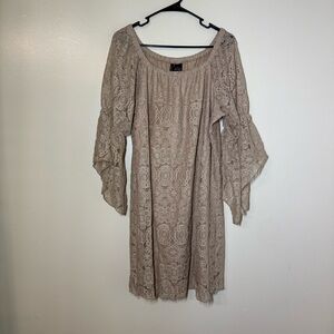 New Directions Beige Lace Detail Boho Dress